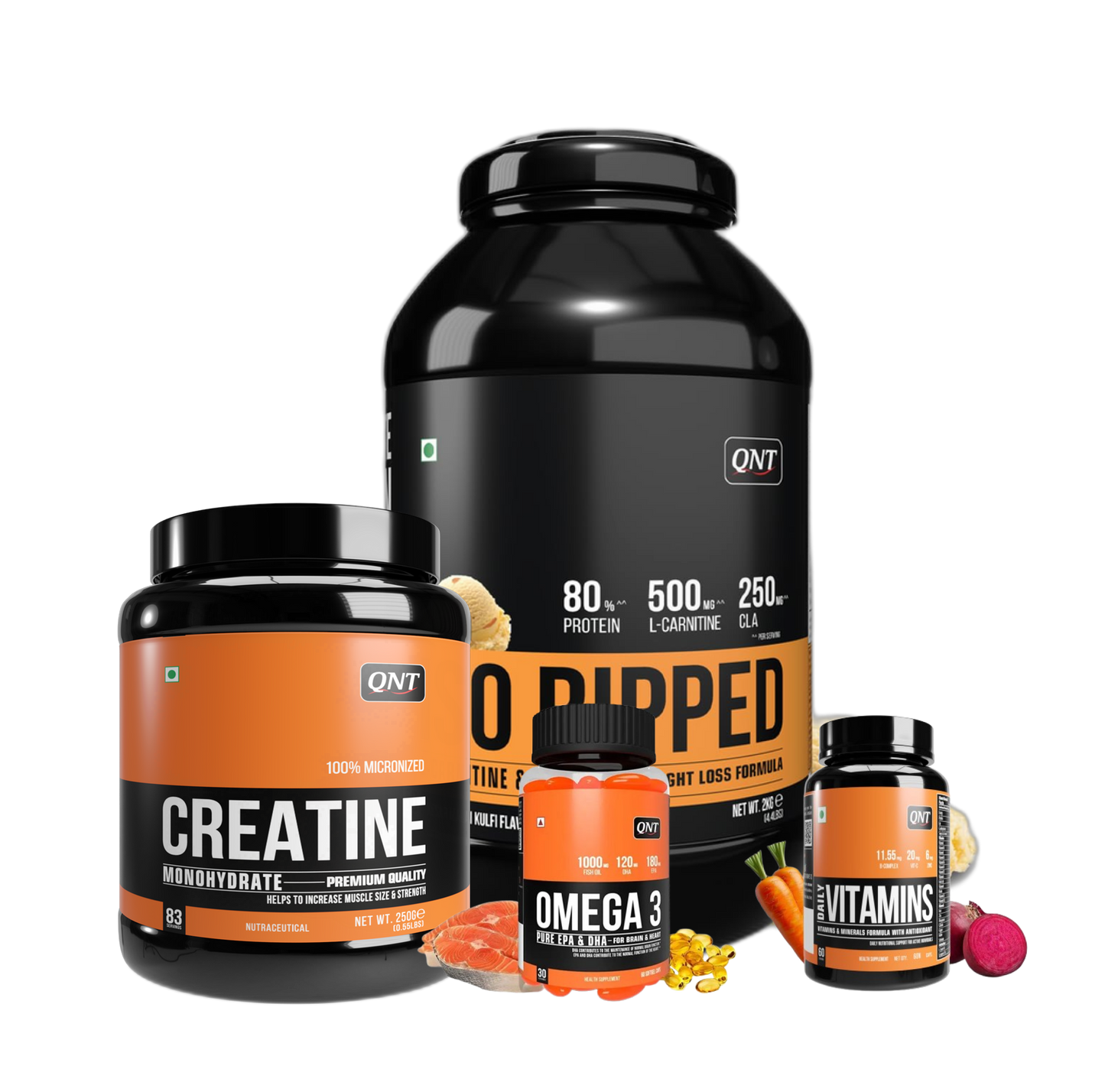 QNT Combo - 2kg Iso Ripped, Multivitamin, Fish Oil, 250g Creatine