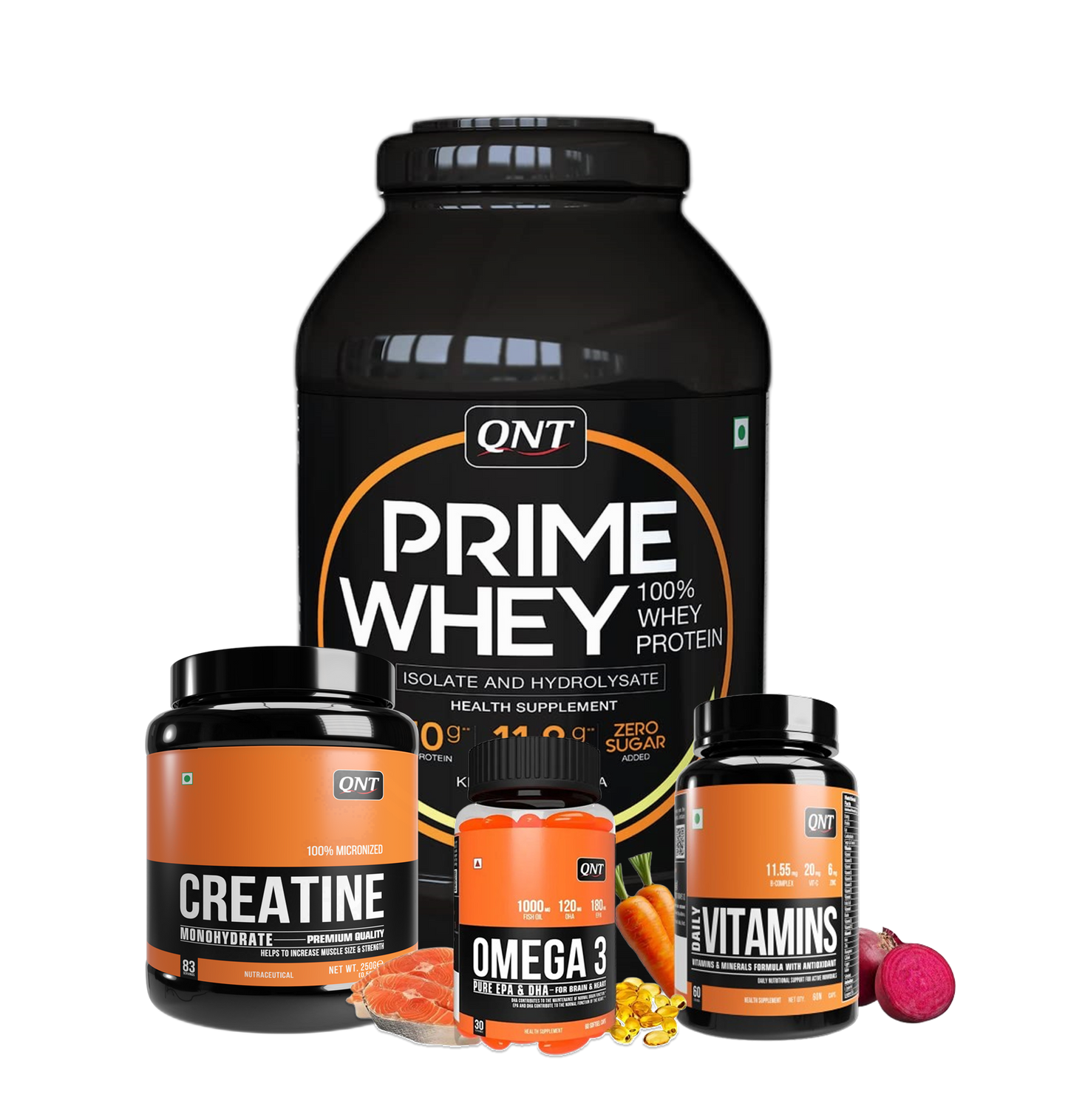 QNT Combo - 2kg Prime Whey, Multivitamin, Fish Oil, 250g Creatine